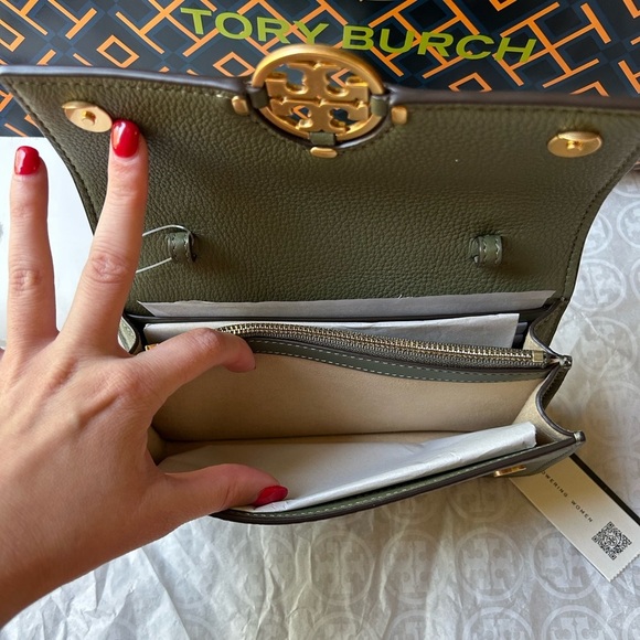 Tory Burch Miller Wallet Crossbody Bag Palm Leaf Green Gold - Picture 10 of 16